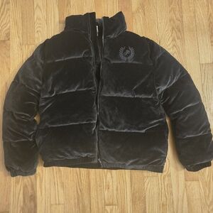 PINK Victoria's Secret Black Velour Puffer Jacket